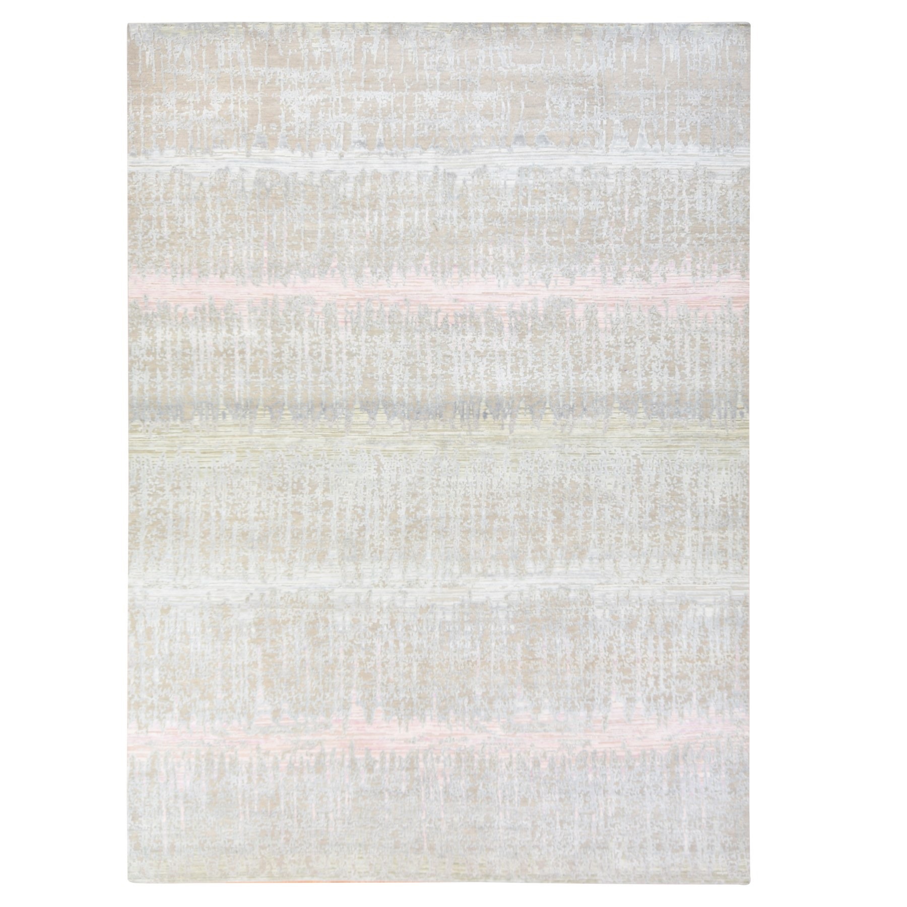 9'x12'5" Beige with Gray, Hand Knotted, Cardiac Design with Pastel Colors, Textured Wool and Pure Silk, Oriental Rug 